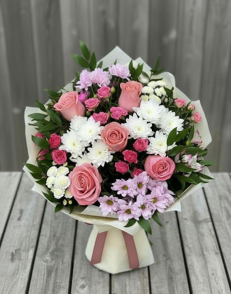 Букет цветов из: Альстромерии, Гвоздики, Розы и Хризантемы в Пронске