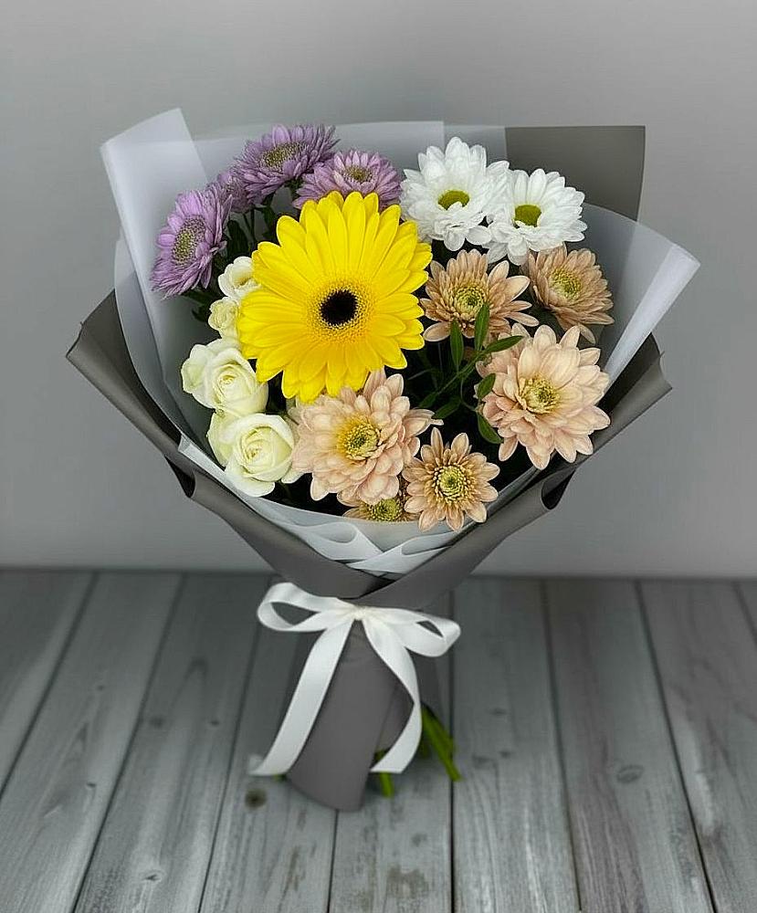Букет цветов из: Розы, Герберы и Хризантемы в Пронске