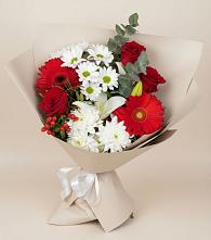 Букет цветов из:  Розы, Хризантемы, Герберы и Лилии в Пронске