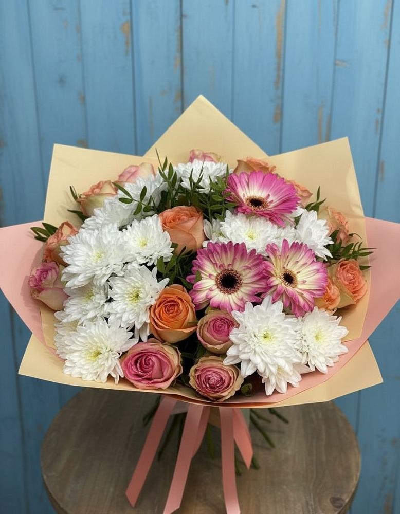 Букет цветов из: Розы, Герберы и Хризантемы в Пронске