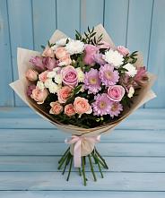 Букет цветов из:  Хризантемы, Розы и Альстромерии в Пронске