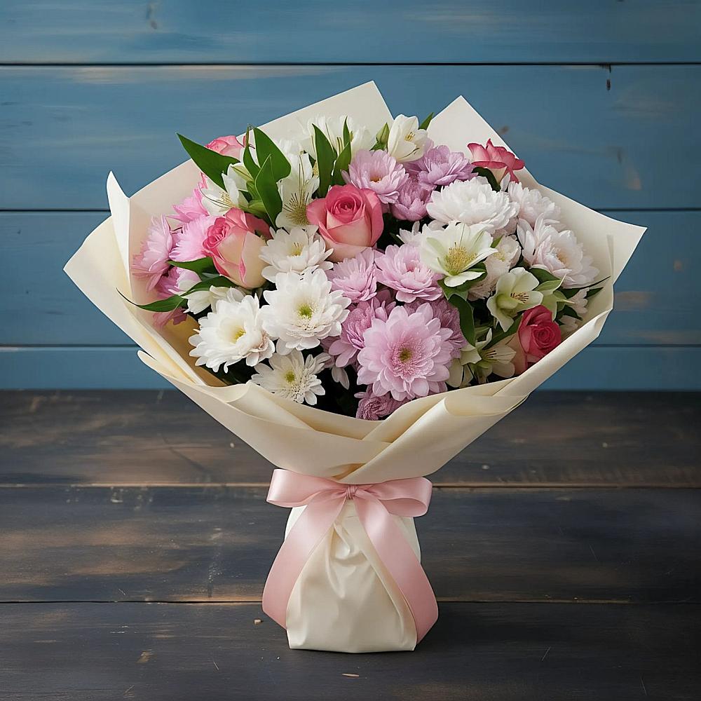 Букет цветов из: Хризантемы, Альстромерии и Розы в Пронске